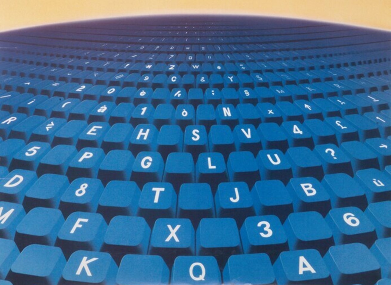 Verknüpfung zum Open-Access-Portal: Olivetti-Tastatur, Ein Ausschnitt aus einem Plakat der Firma Olivetti mit dem Titel Videotyping, um 1980